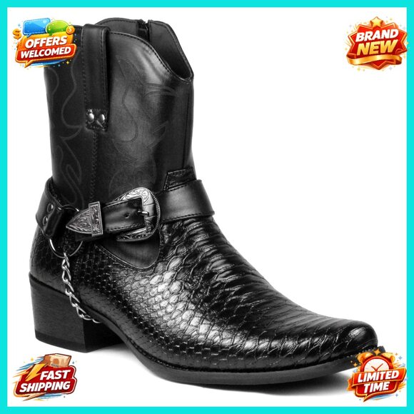 Western Boots Belt Buckle Chain Strap Retro Cowboy Style Formal Party